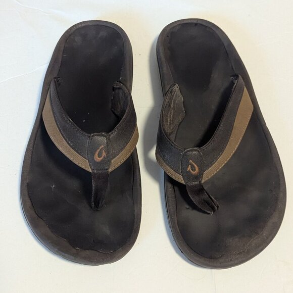 OluKai Ohana Koa Flip Flop Sandal Nylon Thong Two Tone Brown Size 10 Men’s - Picture 3 of 5
